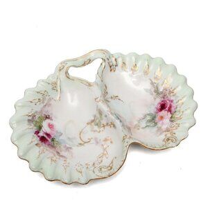 Antique H & Haviland Limoges Fine China Candy Dish Bowl Tray Gold Floral France